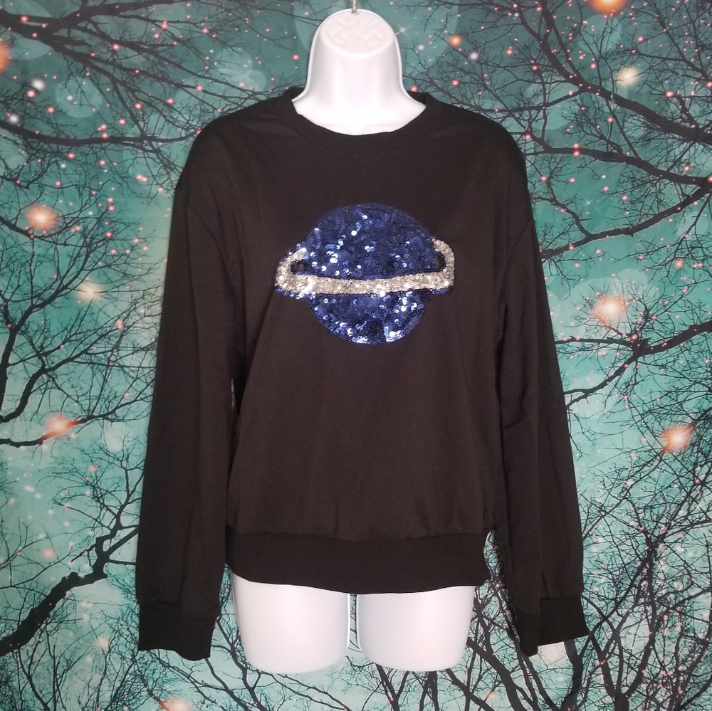 Sequin Planet Sweatshirt Saturn